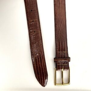 Full Grain Leather Cowhide Lizard Embossed Belt Gold Buckle Size 26 Waist